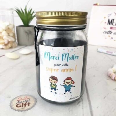 Bougie Jar "Merci Maître pour super cette année" - cadeau maître – Dessins d'enfants