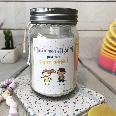 Jar candle "Thanks to my Atsem for this great year" - Atsem gift - Children's drawings
