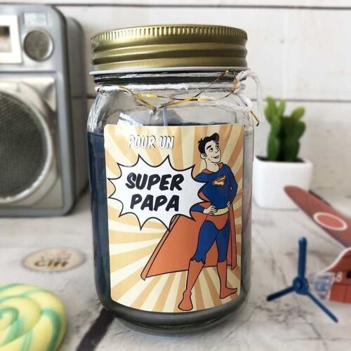 Bougie Jar "Pour un super Papa" (Super Heros)- cadeau fête des pères