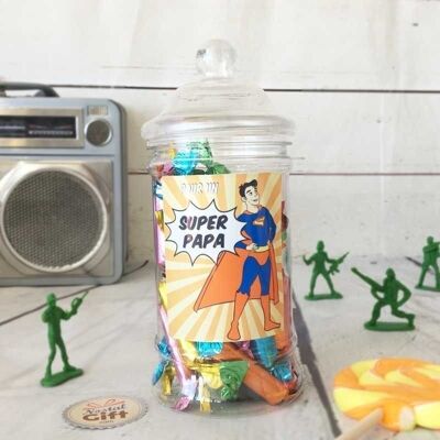 Scatola di caramelle papà - 40 mini bastoncini di zucchero - "Superhero Dad"
