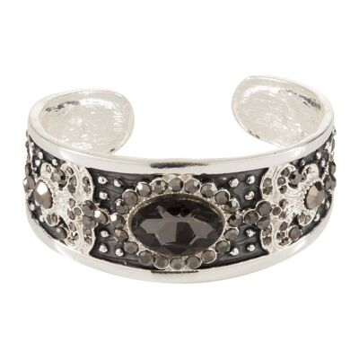 Edith Silver Smokey Crystal und schwarzes handbemaltes offenes Armband