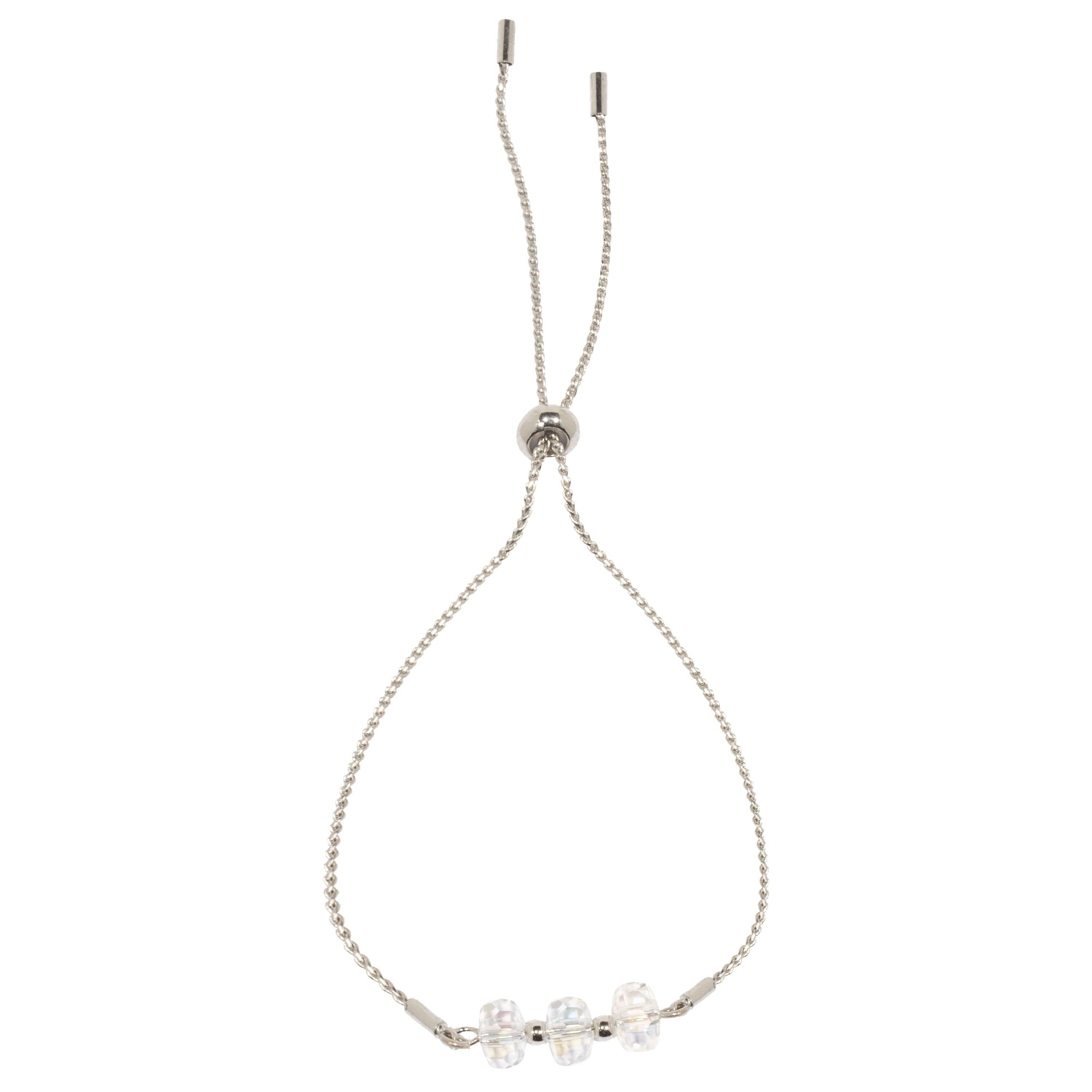 Eternal Rhodium Silver and Clear Crystal Drawstring Adjustable Bracelet