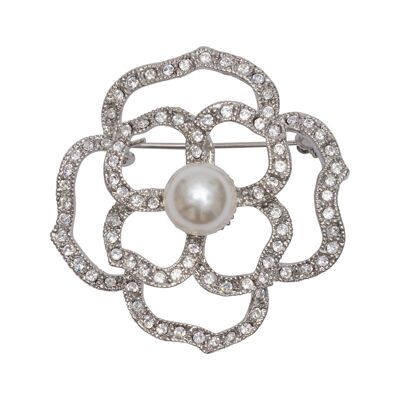 Broche Audrey Crystal Silver Cream Floral Pin