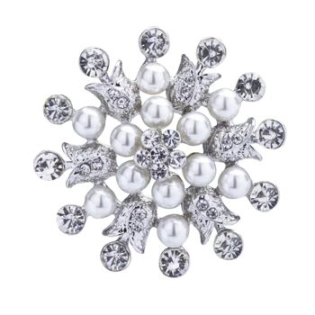 Broche Audrey en argent rhodié avec fausses perles en cristal crème