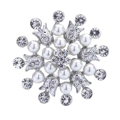 Broche de perlas de imitación de cristal crema de plata rodiada de Audrey