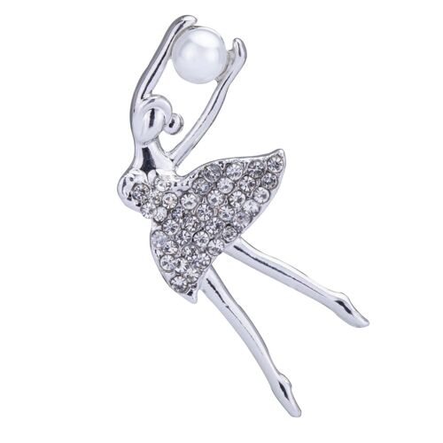 Kylie Rhodium Silver Clear Crystal Faux Pearls Pin Brooch