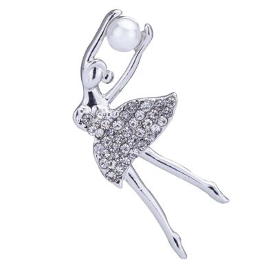 Kylie Rhodium Silber Klar Kristall Faux Pearls Pin Brosche