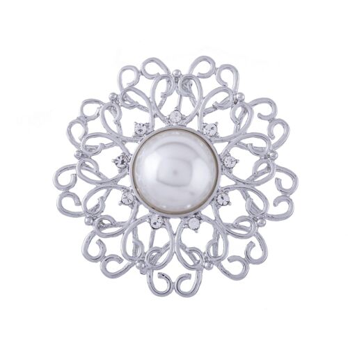 Audrey Base Alloy Crystal Faux Pearls Pin Brooch