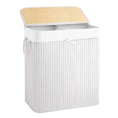 Wasmand 100 L bamboe wit 52 x 63 x 32 cm (B x H x D)