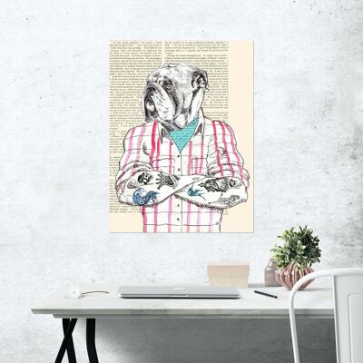 Moderner Bulldog-Hunde-Leinwand-Kunstdruck: Matt Spencer, Hipster-Socialite