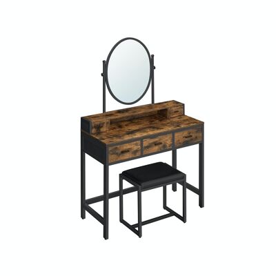 Dressing table with oval mirror and stool