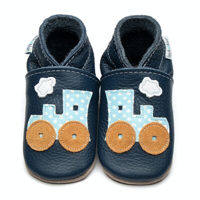 Leather Children's Shoes - Toot Train Navy/Baby Blue Spot