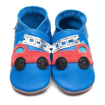 Chaussures Enfant Cuir - Camion Pompier Bleu/Rouge 1