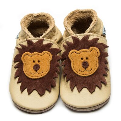 Leather Baby Slippers - Leo Cream