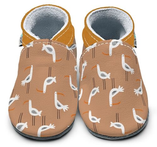 Leather Baby Slippers - Crane