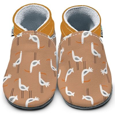 Leather Baby Slippers - Crane