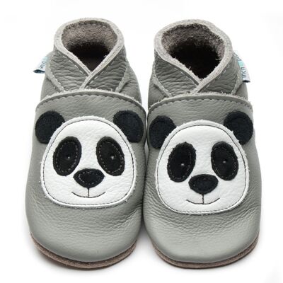 Pantuflas de Bebé en Piel - Panda Grey