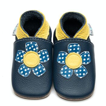 Chaussons Cuir Enfant Géranium Marine/Jaune 1