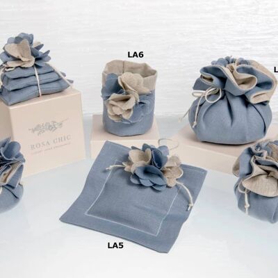 BLUE LINEN WITH FABRIC FLOWER, freshness and style
