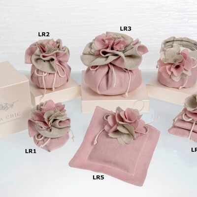 ANTIQUE PINK LINEN WITH FABRIC FLOWER, delicacy with style