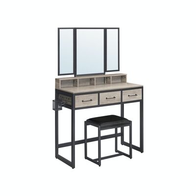 Dressing table set with folding mirror Greige-Black