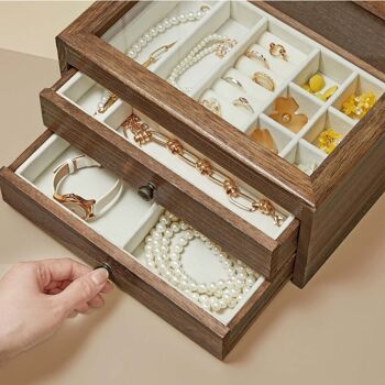 Boîte à bijoux avec couvercle en verre marron 6