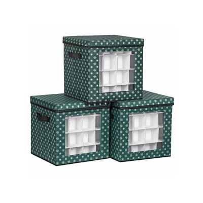 Set of 3 Christmas Ball Storage Boxes Green