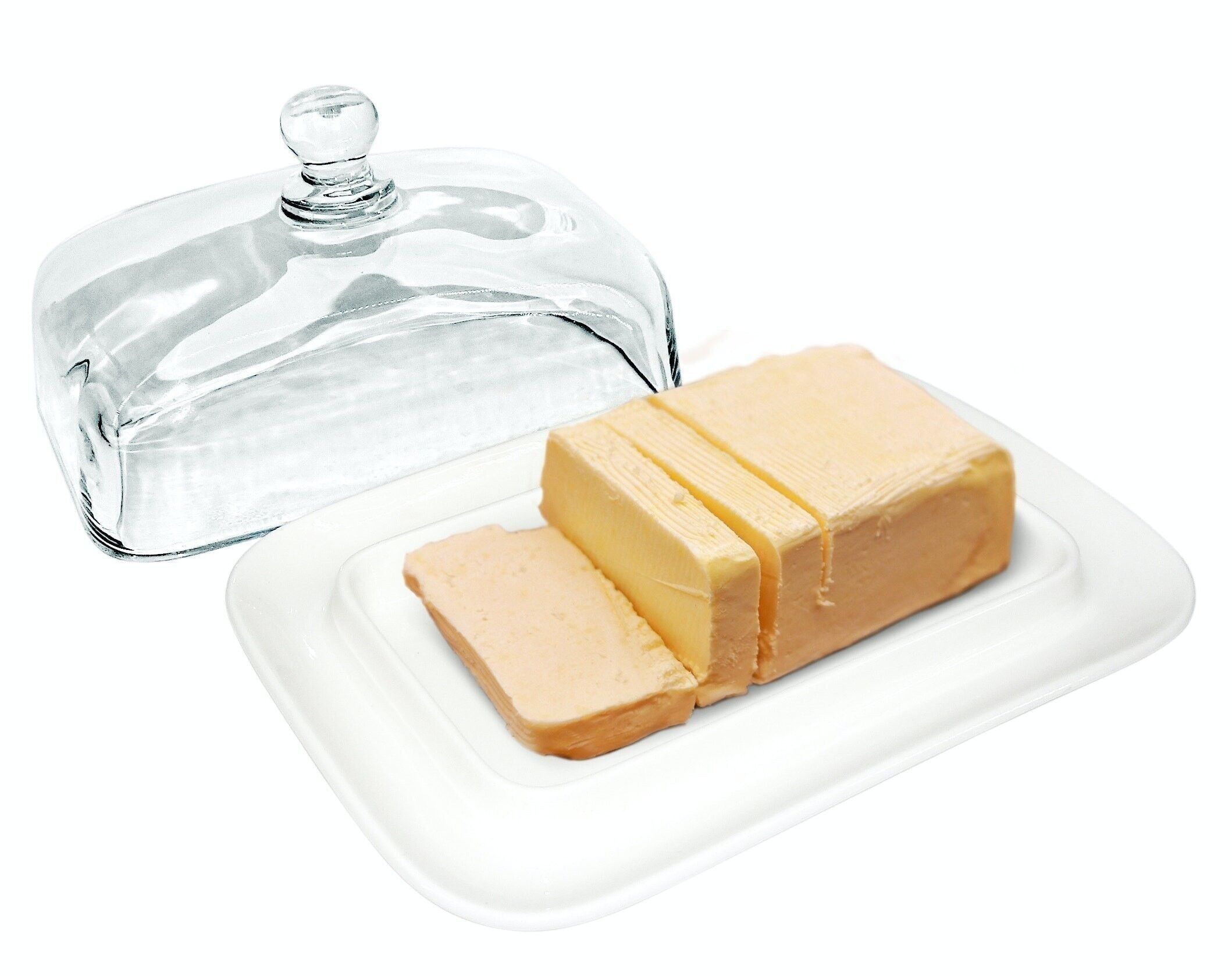 Porcelain butter dish with glass lid