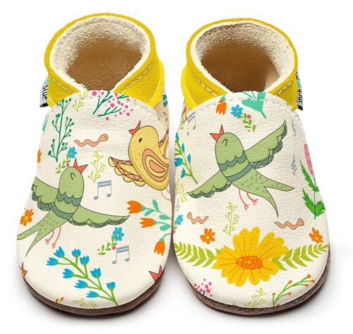 Leather Baby Slippers - Song Bird