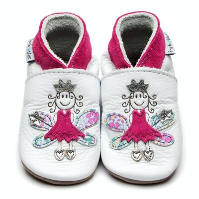 Leather Baby Slippers - Fairy Princess White/Pink Floral
