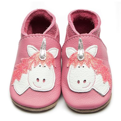 Leather Baby Slippers - Unicorn Rose Pink