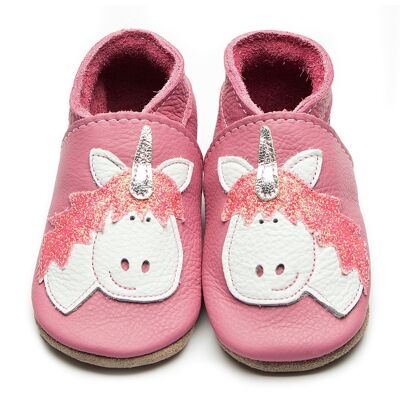 Pantofole da bambino in pelle - rosa unicorno rosa