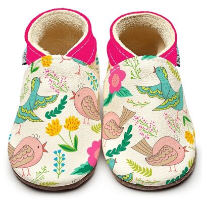Pantofole da bambino in pelle - Uccello fiore