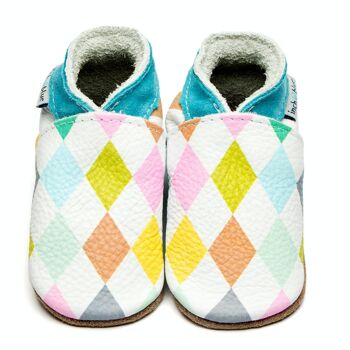 Chaussures Bébé en Cuir Semelle Daim ou Caoutchouc - Arlequin Pastel 1