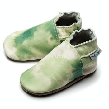 Chaussures Bébé en Cuir Semelle Daim ou Caoutchouc - Tie Dye Vert 2