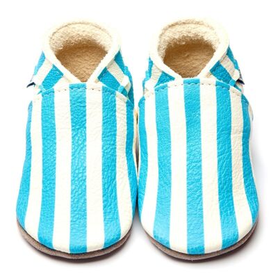 Baby Leather Shoes with Suede or Rubber Sole - Stripes Blue