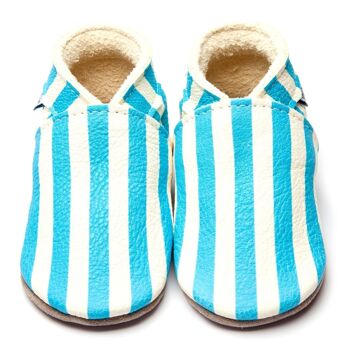 Chaussures Bébé en Cuir Semelle Daim ou Caoutchouc - Rayures Bleu 1
