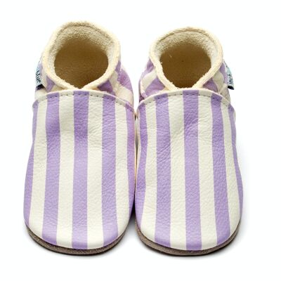 Baby Leather Shoes with Suede or Rubber Sole - Stripes Lilac