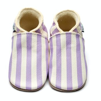 Chaussures Bébé en Cuir Semelle Daim ou Caoutchouc - Rayures Lilas 1