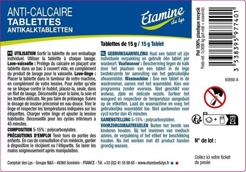 Etiquette TABLETTES ANTI-CALCAIRE x 50