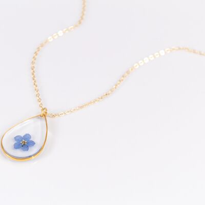 Aimee dainty tear drop necklace with pink forget-me-nots
