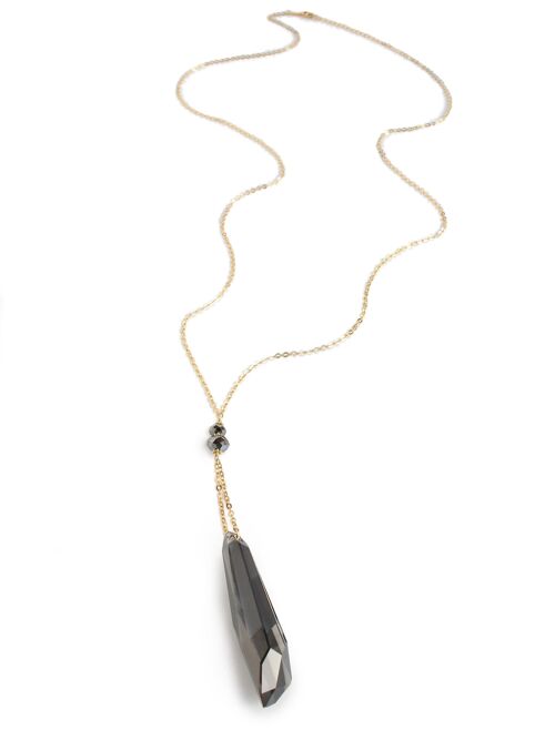Long gold necklace with Black Diamond crystal pendant