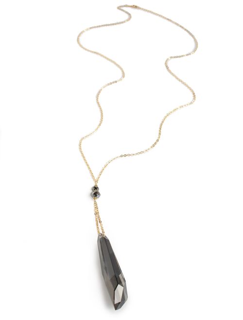 Long gold necklace with black diamond crystal pendant