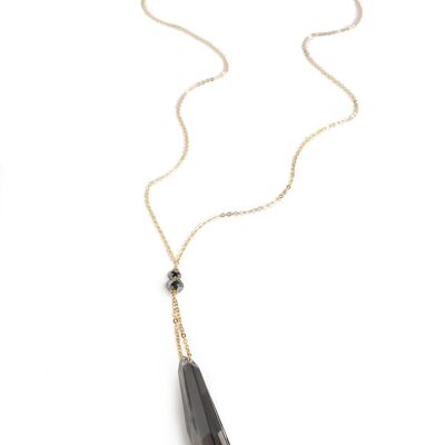 Lange goldene Halskette mit Anhänger aus schwarzem Diamantkristall