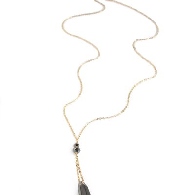 Long gold necklace with black diamond crystal pendant