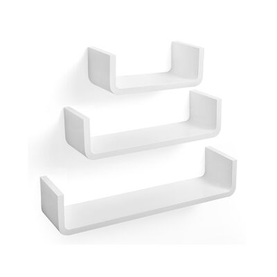 U-vormige planken set van 3 wit 60 x 10 x 15 cm; 45x10x15cm; 30 x 10 x 15 (B x H x D)