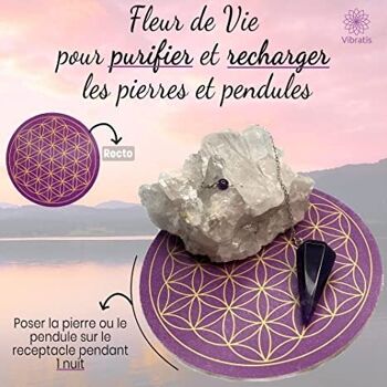 Pendule Divinatoire en Améthyste + Fleur de Vie en Bois pour recharger Les Pierres et pendules & Échelle de Bovis - 11,5CM | 100% Fabriqué en France 2