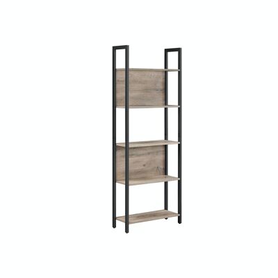 Freestanding shelving unit with 5 open shelving levels in greige black