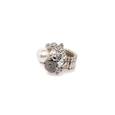 Audrey Faux Pearls Crystal Elasticated Ring