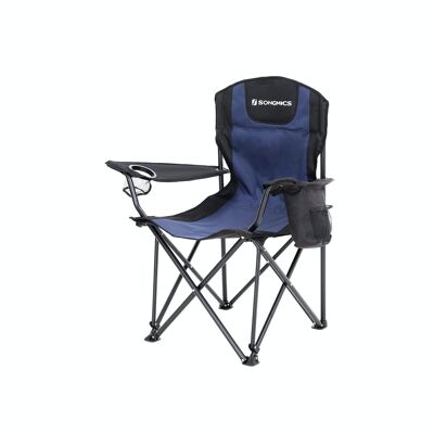 Chaise de camping avec porte-gobelet noir-bleu
